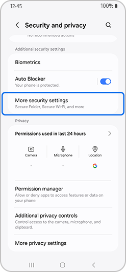 More security settings option highlighted
