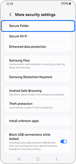 Secure Folder option highlighted