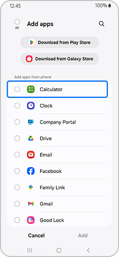 Calculator option highlighted