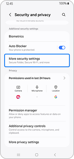 More security settings option highlighted
