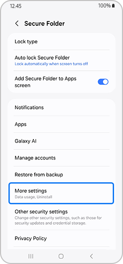 More settings option highlighted