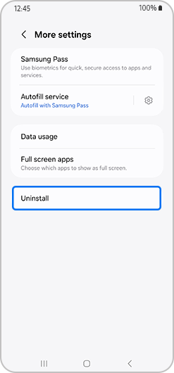 Uninstall option highlighted