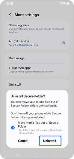 Uninstall option highlighted