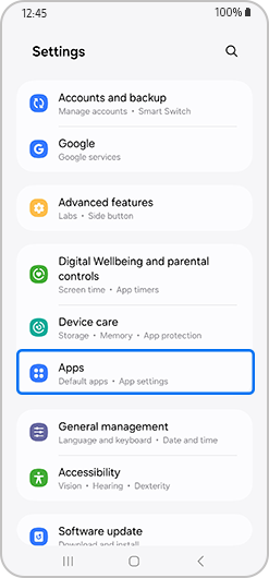 Apps option highlighted