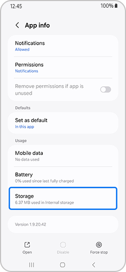 Storage option highlighted