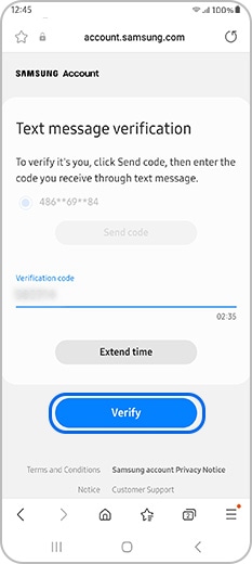 Verification of code received via text message