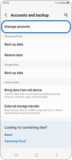 Manage accounts in Accounts and backup