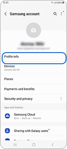 Profile info on the Samsung account