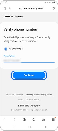 Verify Samsung account phone number