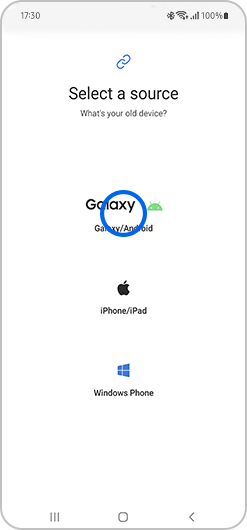 Galaxy/Android selected in Smart Switch