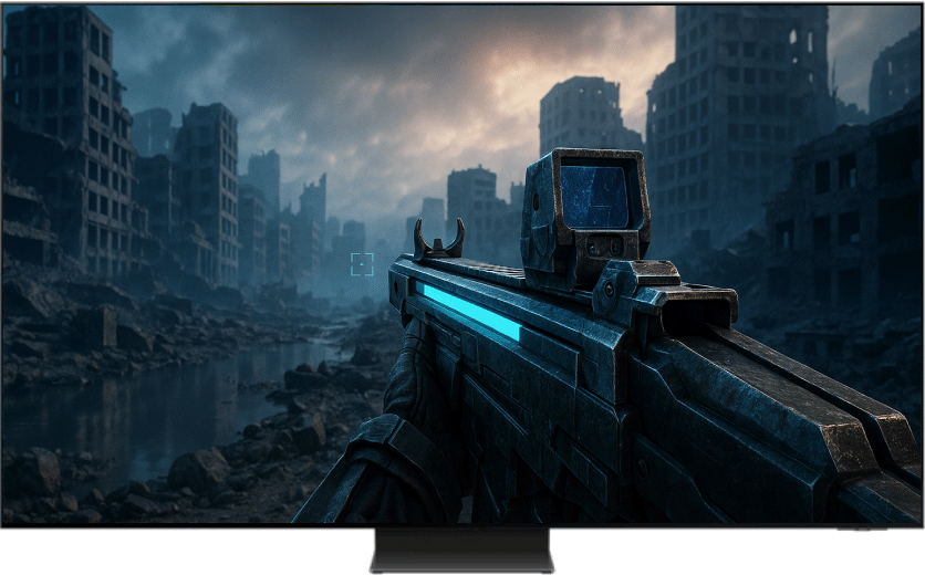 Ultrawide GameView feature in action on a 2025 Samsung Smart TV, showcasing a wider aspect ratio for a more immersive gaming experience.