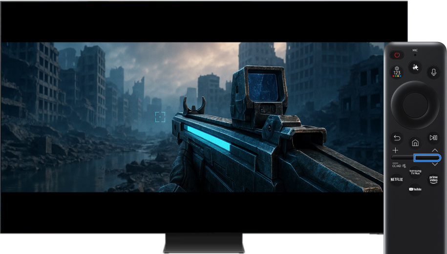 Remote control Up or Down button is highlighted for screen position adjustment.