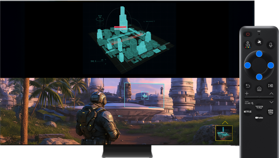 Using the 4-way directional button on the remote to move the Minimap Zoom position on a 2025 Samsung Smart TV.