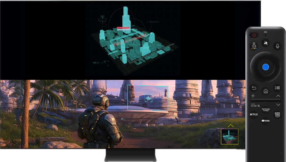 Using the Select button on the remote to choose the size of the Minimap Zoom area on a 2025 Samsung Smart TV.