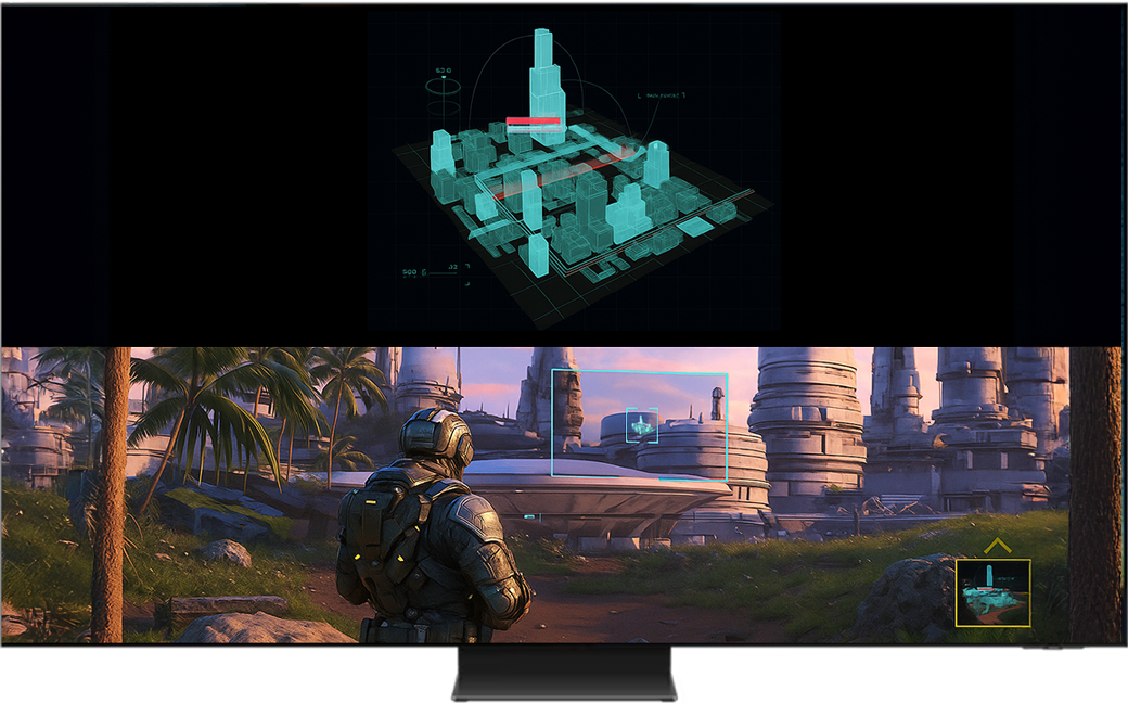 Minimap Zoom feature in action on a TV, displaying an enlarged Minimap alongside the main game view for better navigation.
