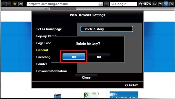 How do I clear the Internet browser history on my smart TV?