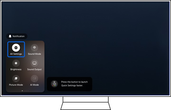 All Settings selected on Samsung TV menu