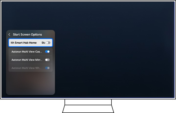 Start with Smart Hub Home selected in Samsung TV menu