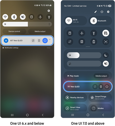 Quick panel displayed with connected device highlighted.