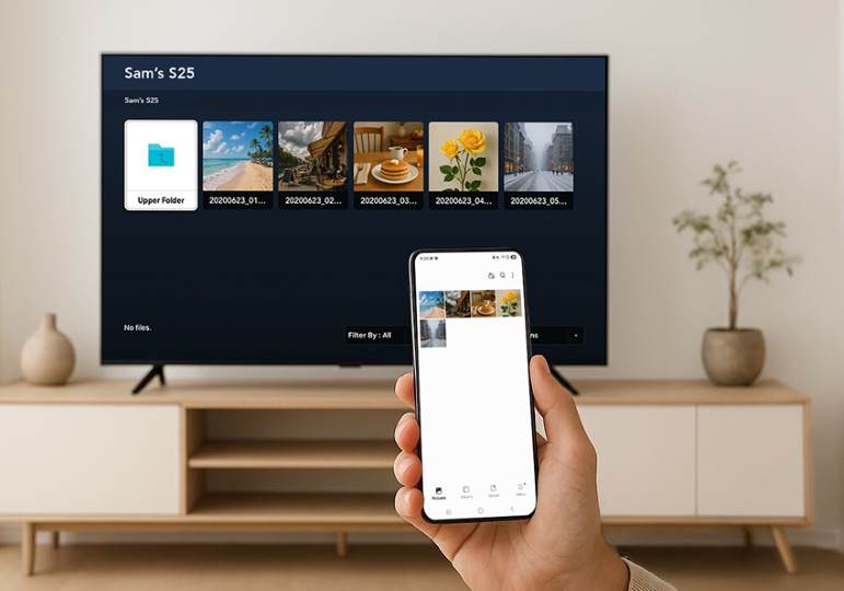 Gallery of a mobile device is shared with a TV.