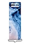 Front view of a marble phone strap black, blue and light pink swirls.