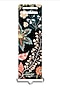 Front view of a black floral phone strap with flowers and vines.