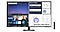 Front view of a 43” M7 4K UHD Smart Monitor and SolarCell Remote. The monitor shows several windows open at once.