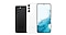 Rear view of the Phantom Black Galaxy S22 next to a rear and front view of the Phantom White Galaxy S22+.