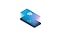 A black Galaxy phone laid flat with a blue Samsung Knox shield icon radiating from its display