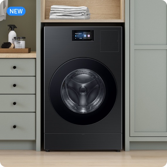 A lifestyle product shot of the Bespoke AI Vented Laundry Combo All-In-One.