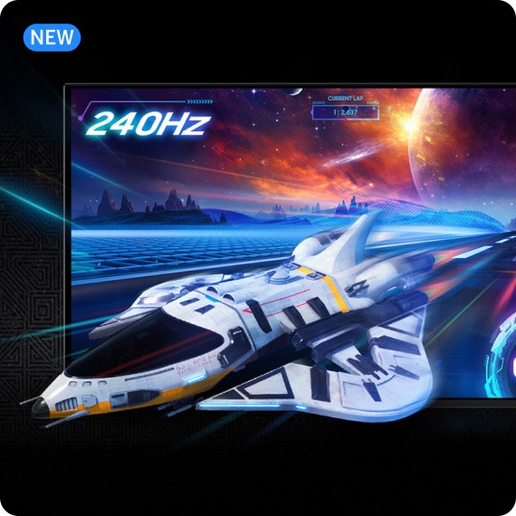 A product shot of the Odyssey OLED gaming monitor featuring a 240Hz refresh rate.