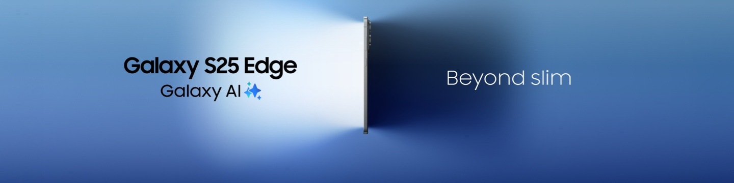 A product shot of the Galaxy S25 Edge, featuring a close-up on the rear camera modules.