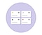 A purple circle has four squares and each card has various icons, including the sun, moon, and a spoon and fork.