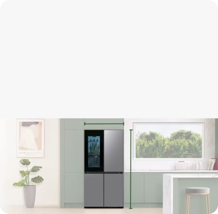 Samsung refrigerator with height and width measuring lines