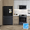 Samsung Bespoke 4-Door French Door Refrigerator w/Family Hub™ in Matte Black Steel in a kitchen with medium wood cabinets