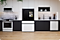 Samsung Bespoke 4-Door French Door Refrigerator w/Family Hub™ in Charcoal Glass and White Glass in a black and white kitchen