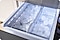 Internal view of Samsung Dual Ice Maker drawer with cubed ice and Sphere Ice™