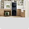 Black Stacked Washer & Dryer Set in a Laundry Room