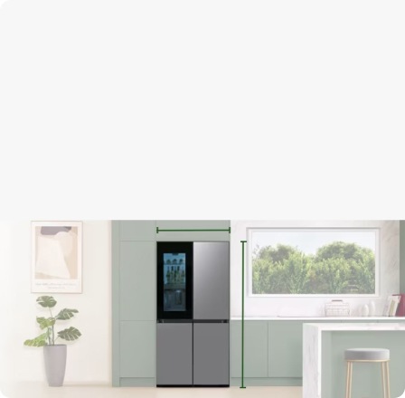 Samsung refrigerator with height and width measuring lines