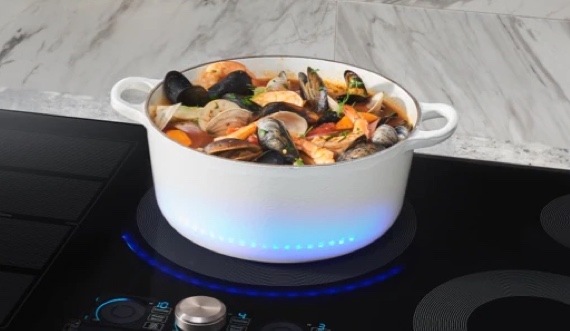 Induction Cooktop with Pot of Mussels