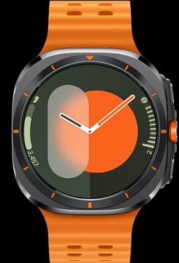 A lineup of four Galaxy Watch Ultras with different Marine Bands and One UI watch faces.