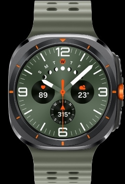 A lineup of four Galaxy Watch Ultras with different Marine Bands and One UI watch faces.