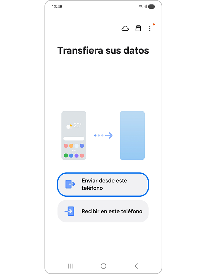 Pantalla que pregunta si deseas enviar datos desde este teléfono
