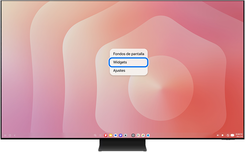 Seleccionar Widgets en la pantalla de Inicio de Samsung DeX