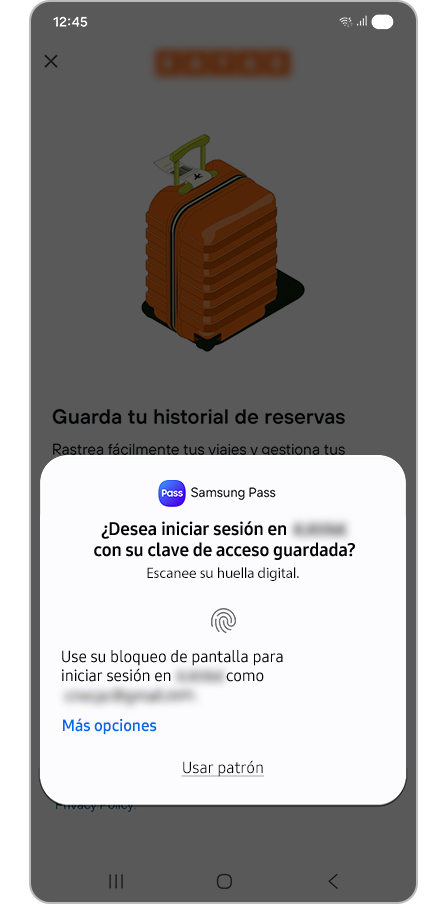 Pantalla de autenticación biométrica