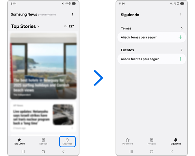 Se abre la página Siguiendo