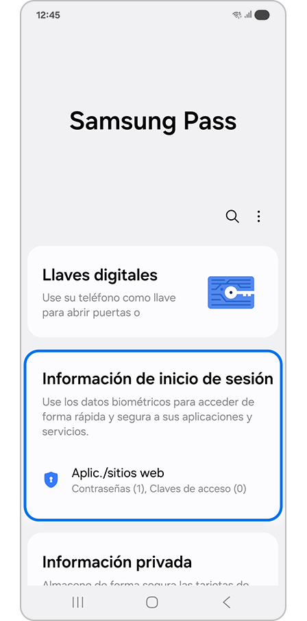 Seleccionar Información de inicio de sesión
