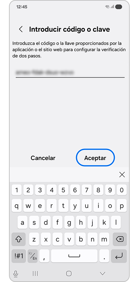 Ingresar el código OTP y seleccionar Aceptar