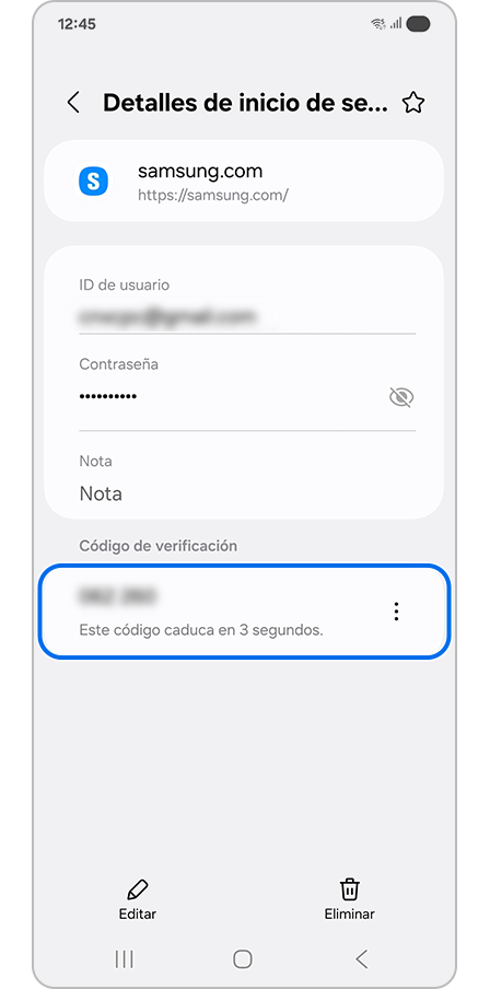 OTP vinculado a Samsung Pass