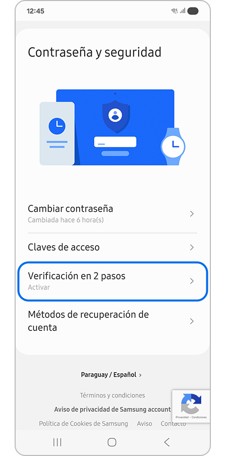 Seleccionar la verificación en 2 pasos